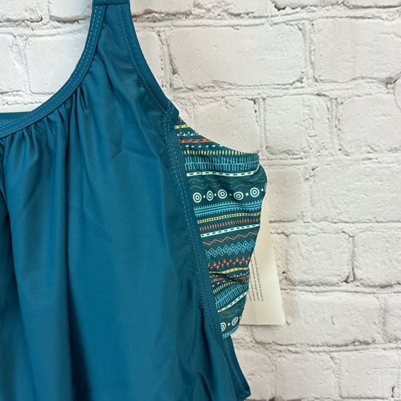 BloomChic Teal Bandana Patchwork Gathered Cut Out Tankini Top Plus Size … - Picture 3 of 6